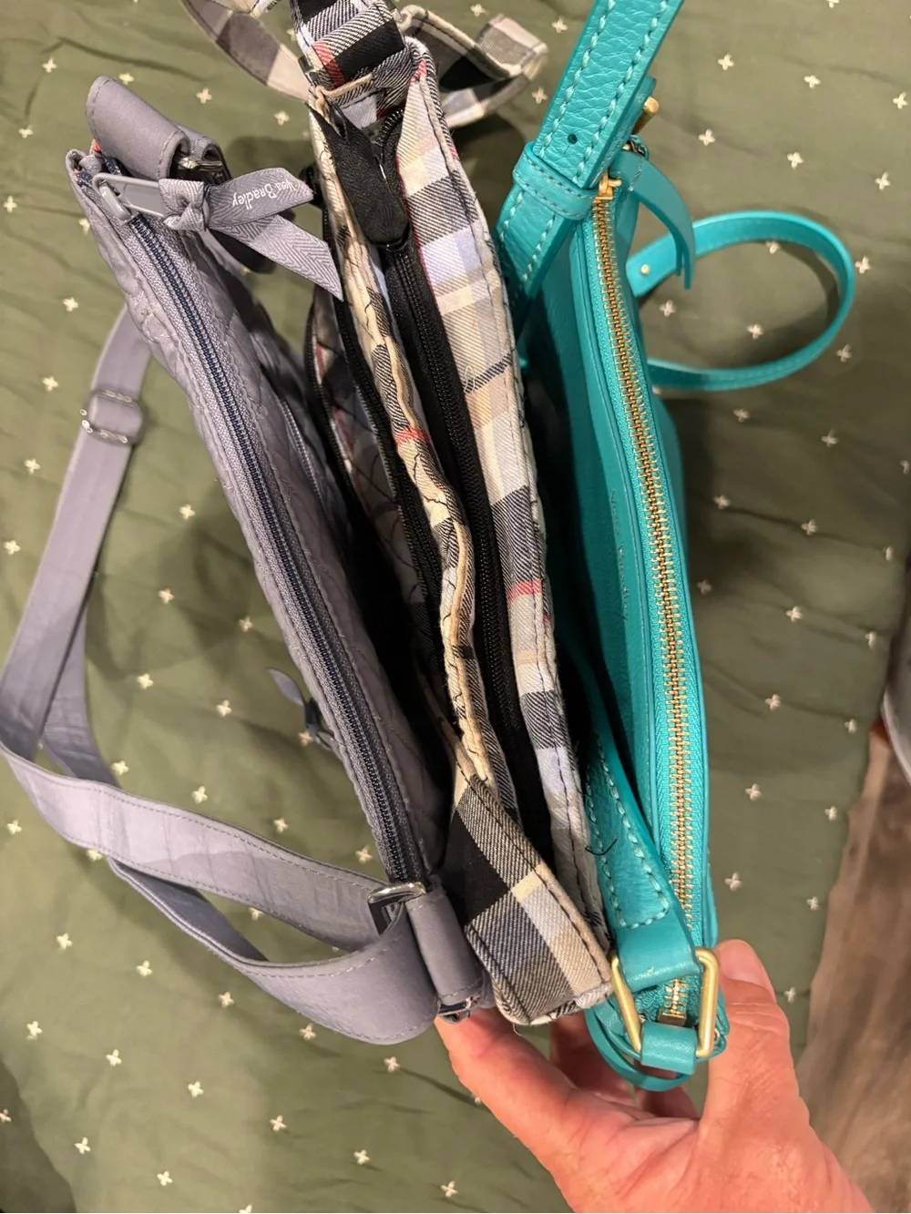 Vera Bradley (3 bags) two are quilted one is leather.